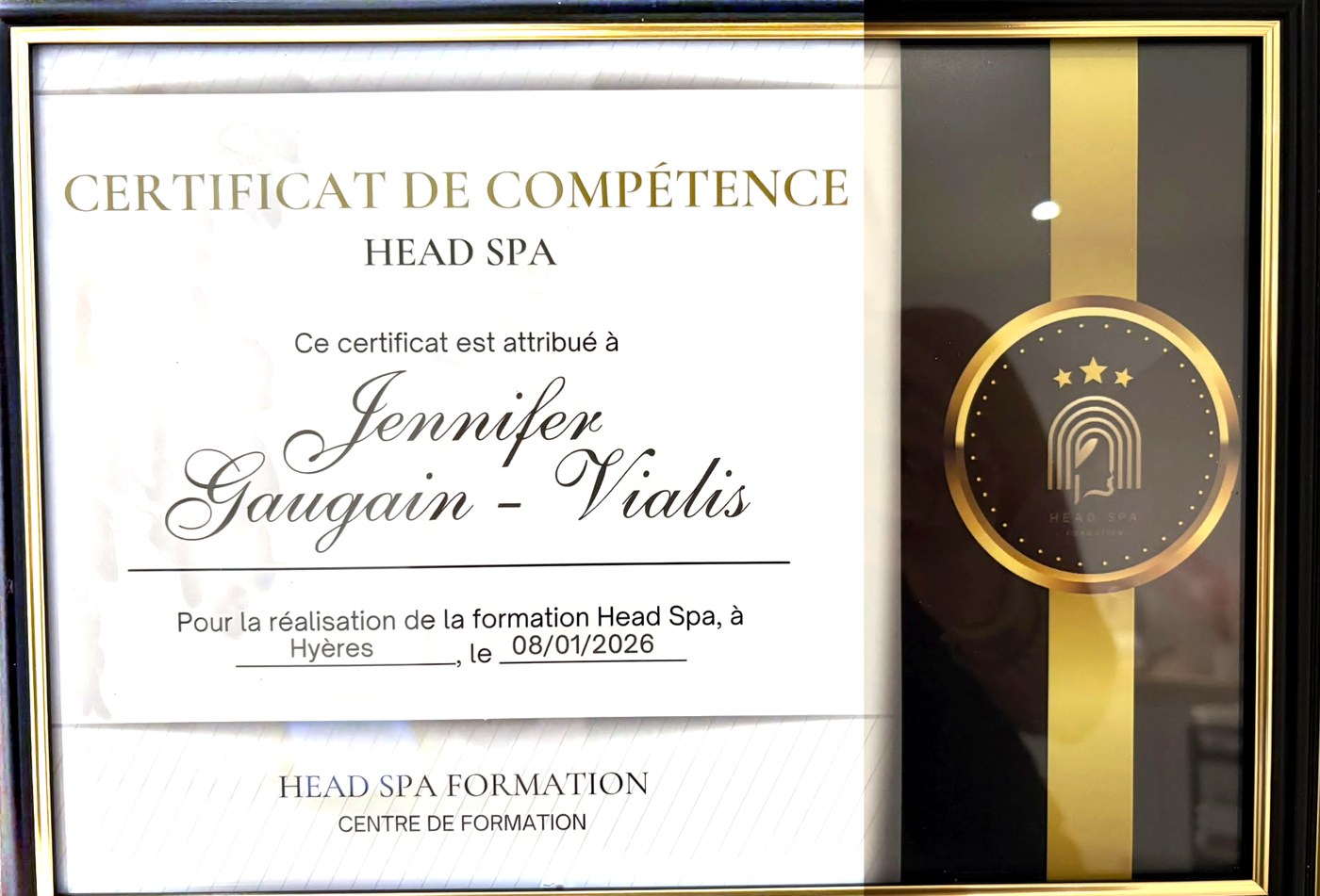 Certificat de compétence Head Spa de Jennifer Gaugain-Vialis